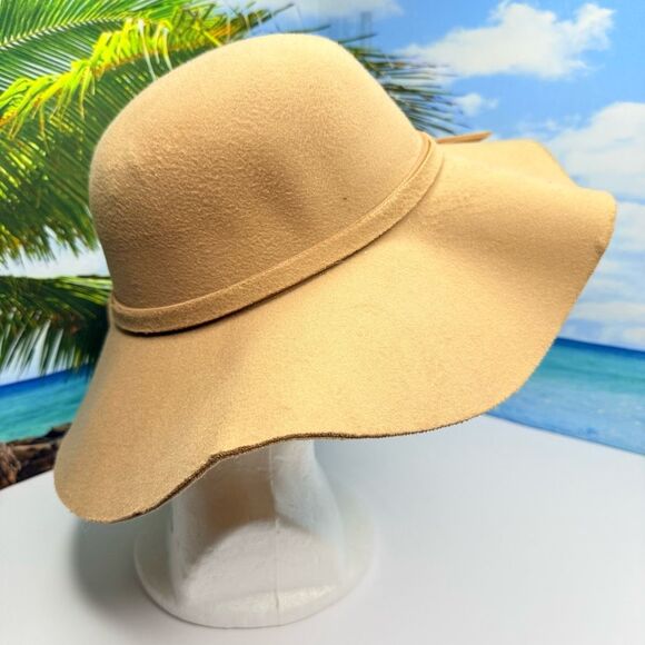 Wide Brim Camel Felt Floppy Hat w/ Bow Accent Tan Light Brown - Picture 3 of 5